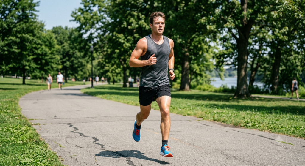 Athlete training outdoors in summer