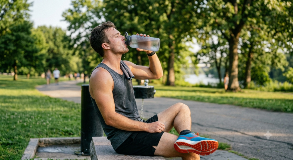 Athlete hydrating after summer workout to support muscle recovery